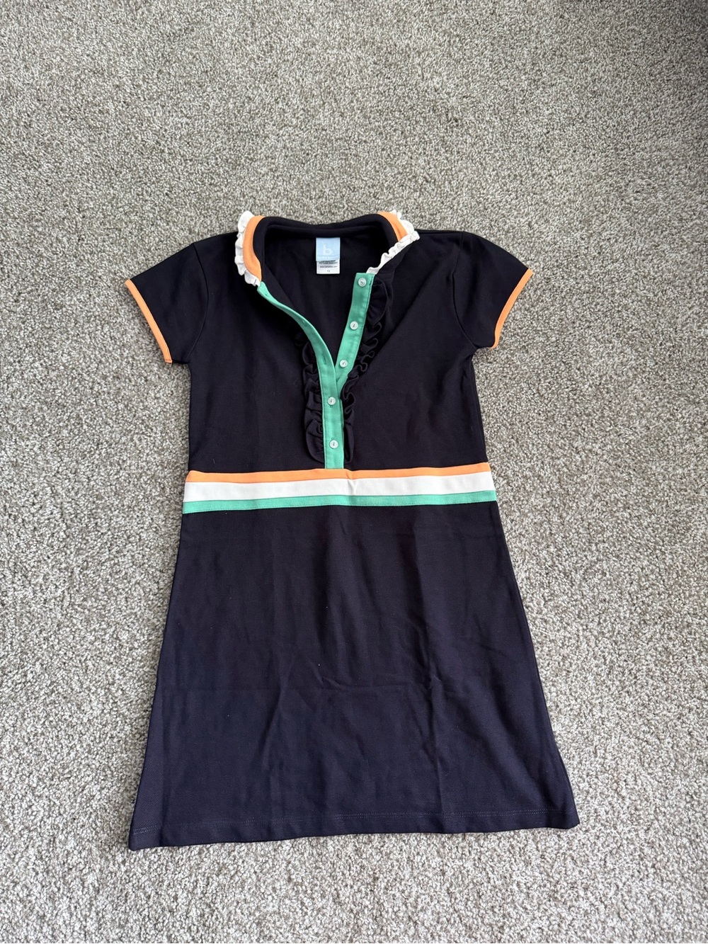 bella bliss Black Polo Dress with Green & Orange Trim Girls size 12